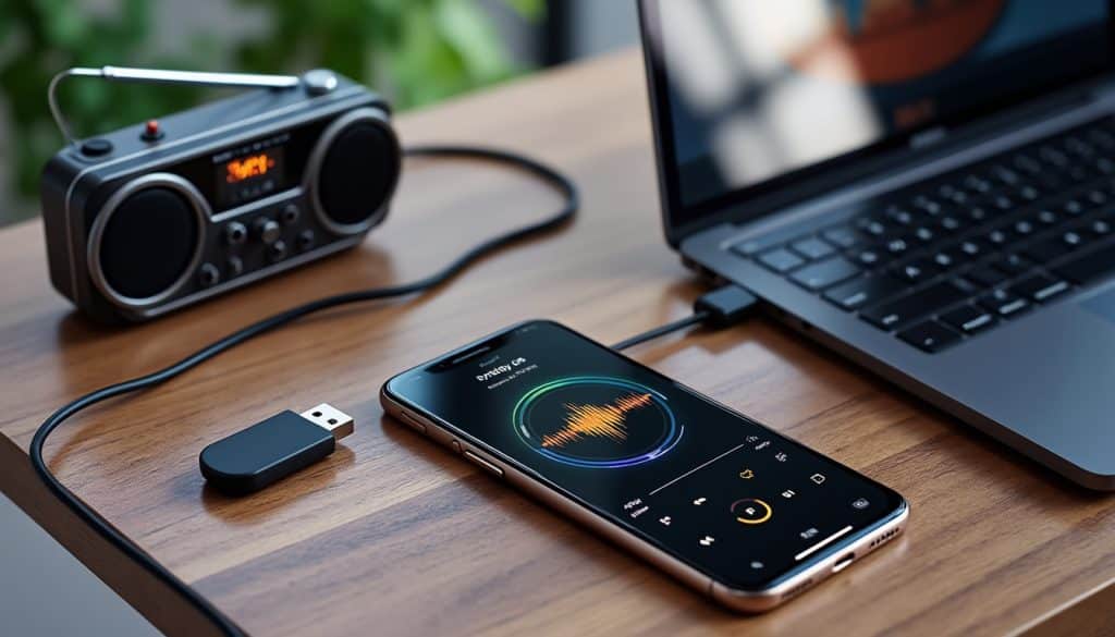 Source audio : téléphone, clé USB ou radio FM