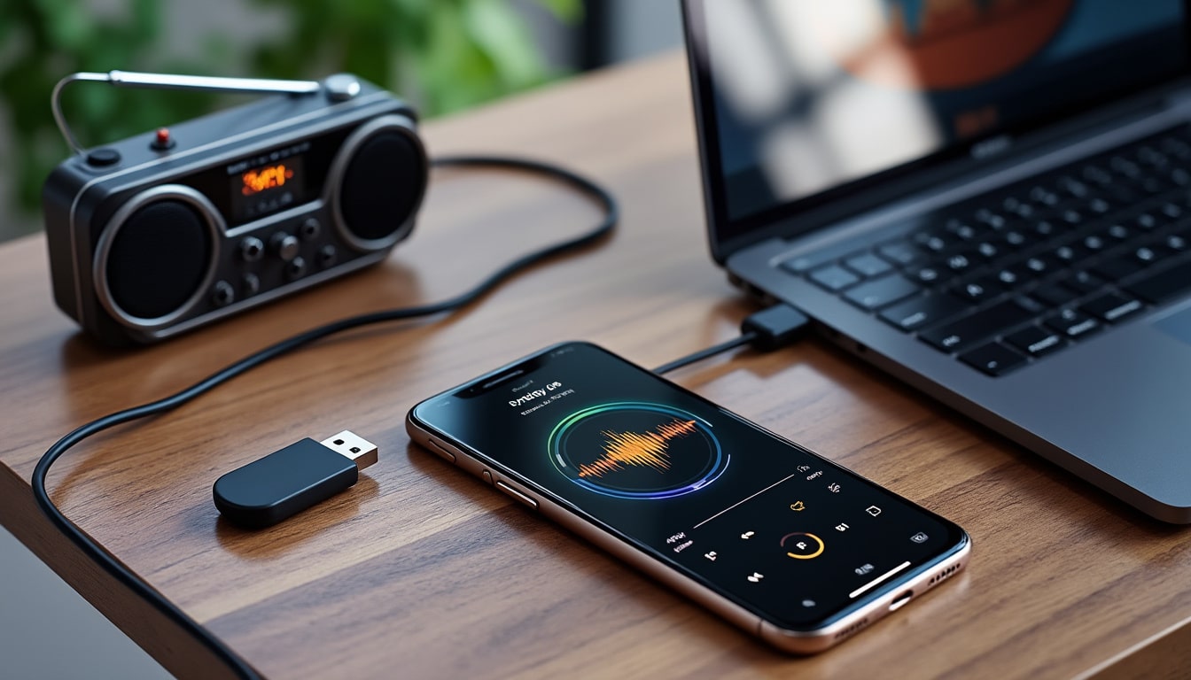 Source audio : téléphone, clé USB ou radio FM